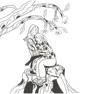 Sous un Nashi en fleur (câlin sous un arbre )